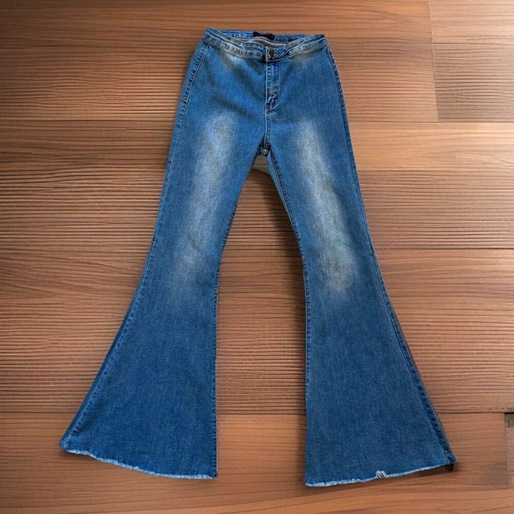 Blue B Collection (Waist 24) High-Rise Y2K Flare Bell Bottoms Denim Jeans Retro